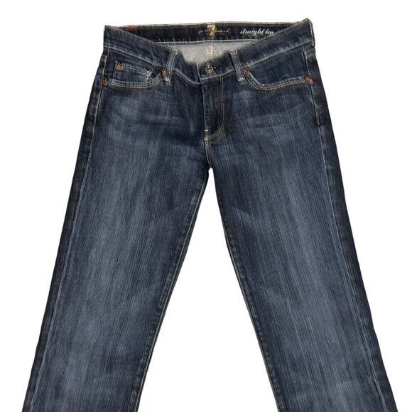 7 For All Mankind 7FAM Straight Leg Jeans Womens 27 33 Medium Wash Embroidered - Picture 3 of 8